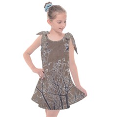 Linear Textured Botanical Motif Design Kids  Tie Up Tunic Dress by dflcprintsclothing