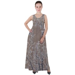 Linear Textured Botanical Motif Design Empire Waist Velour Maxi Dress