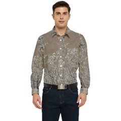 Linear Textured Botanical Motif Design Men s Long Sleeve Pocket Shirt  by dflcprintsclothing