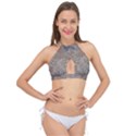 Linear Textured Botanical Motif Design Cross Front Halter Bikini Top View1