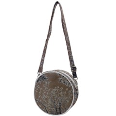 Linear Textured Botanical Motif Design Crossbody Circle Bag