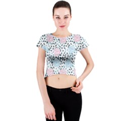 Cute Light Pink And Blue Modern Rose Pattern Crew Neck Crop Top