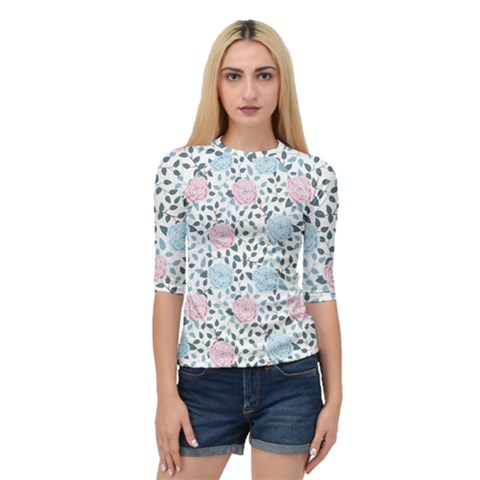 Cute Light Pink And Blue Modern Rose Pattern Quarter Sleeve Raglan Tee by Grafftimi