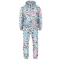 Cute Light Pink And Blue Modern Rose Pattern Hooded Jumpsuit (men)  by Grafftimi