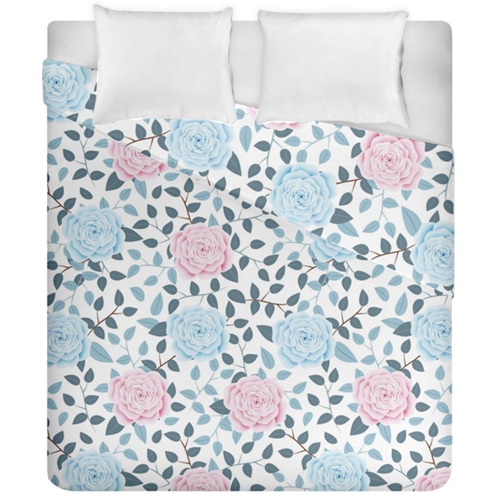 Cute Light Pink And Blue Modern Rose Pattern Duvet Cover Double Side (California King Size)