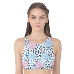 Cute Light Pink And Blue Modern Rose Pattern Tank Bikini Top by Grafftimi