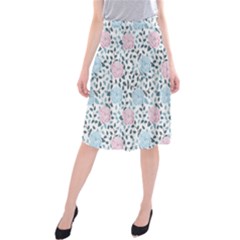 Cute Light Pink And Blue Modern Rose Pattern Midi Beach Skirt by Grafftimi