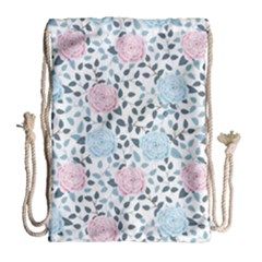 Cute Light Pink And Blue Modern Rose Pattern Drawstring Bag (large) by Grafftimi