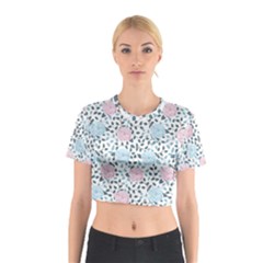 Cute Light Pink And Blue Modern Rose Pattern Cotton Crop Top by Grafftimi