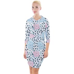 Cute Light Pink And Blue Modern Rose Pattern Quarter Sleeve Hood Bodycon Dress by Grafftimi