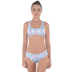 Cute Light Pink And Blue Modern Rose Pattern Criss Cross Bikini Set