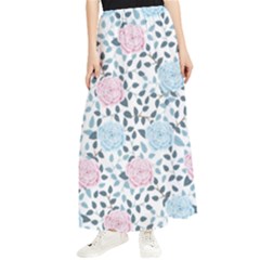 Cute Light Pink And Blue Modern Rose Pattern Maxi Chiffon Skirt by Grafftimi