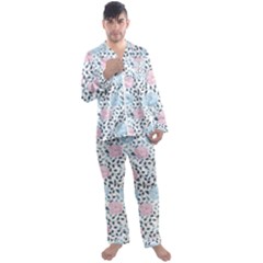 Cute Light Pink And Blue Modern Rose Pattern Men s Long Sleeve Satin Pajamas Set by Grafftimi