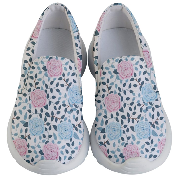 Cute Light Pink And Blue Modern Rose Pattern Kids Lightweight Slip Ons