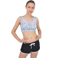 Cute Light Pink And Blue Modern Rose Pattern V-back Sports Bra by Grafftimi