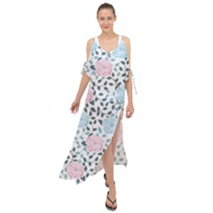 Cute Light Pink And Blue Modern Rose Pattern Maxi Chiffon Cover Up Dress by Grafftimi