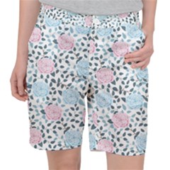 Cute Light Pink And Blue Modern Rose Pattern Pocket Shorts by Grafftimi