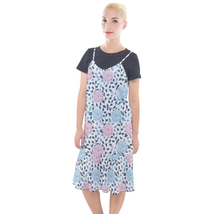 Cute Light Pink And Blue Modern Rose Pattern Camis Fishtail Dress