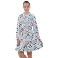 Cute Light Pink And Blue Modern Rose Pattern All Frills Chiffon Dress