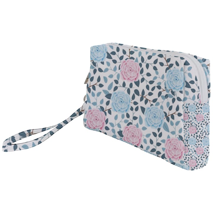 Cute Light Pink And Blue Modern Rose Pattern Wristlet Pouch Bag (Small)