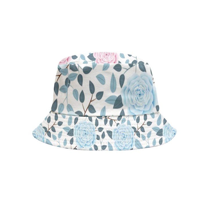 Cute Light Pink And Blue Modern Rose Pattern Inside Out Bucket Hat (Kids)