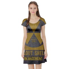 Fallout Shelter In Basement Radiation Sign Short Sleeve Skater Dress by WetdryvacsLair