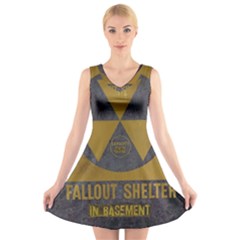 Fallout Shelter In Basement Radiation Sign V-neck Sleeveless Dress by WetdryvacsLair