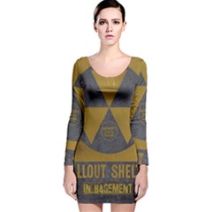 Fallout Shelter In Basement Radiation Sign Long Sleeve Velvet Bodycon Dress by WetdryvacsLair