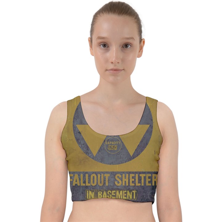 Fallout Shelter In Basement Radiation Sign Velvet Racer Back Crop Top