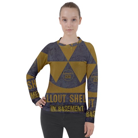 Fallout Shelter In Basement Radiation Sign Women s Pique Long Sleeve Tee by WetdryvacsLair