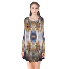 Retro Hippie Vibe Trippy Psychedelic Long Sleeve V-neck Flare Dress by CrypticFragmentsDesign