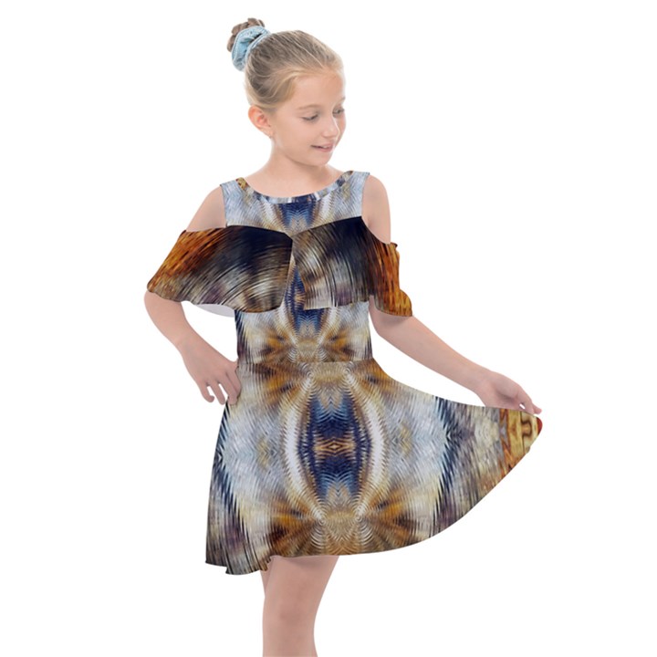 Retro Hippie Vibe Trippy Psychedelic Kids  Shoulder Cutout Chiffon Dress