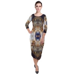 Retro Hippie Vibe Trippy Psychedelic Quarter Sleeve Midi Velour Bodycon Dress by CrypticFragmentsDesign