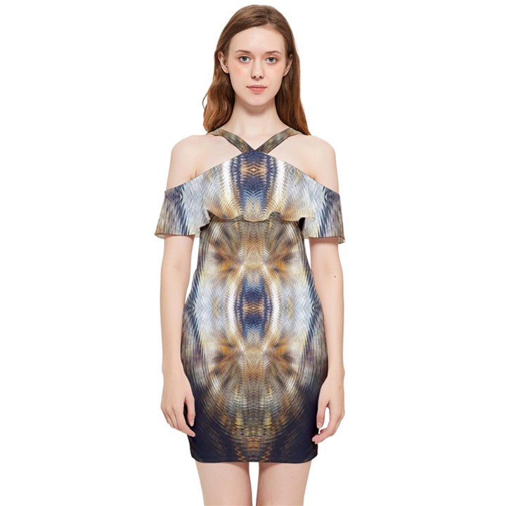 Retro Hippie Vibe Trippy Psychedelic Shoulder Frill Bodycon Summer Dress