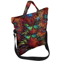 Boho Hippie Trippy Floral Pattern Fold Over Handle Tote Bag by CrypticFragmentsDesign