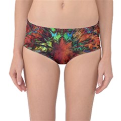 Boho Hippie Trippy Floral Pattern Mid-waist Bikini Bottoms by CrypticFragmentsDesign