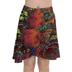 Boho Hippie Trippy Floral Pattern Chiffon Wrap Front Skirt by CrypticFragmentsDesign