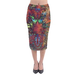 Boho Hippie Trippy Floral Pattern Velvet Midi Pencil Skirt by CrypticFragmentsDesign