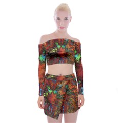 Boho Hippie Trippy Floral Pattern Off Shoulder Top With Mini Skirt Set by CrypticFragmentsDesign