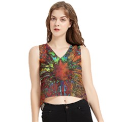 Boho Hippie Trippy Floral Pattern V-neck Cropped Tank Top by CrypticFragmentsDesign