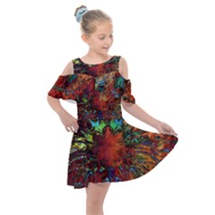 Boho Hippie Trippy Floral Pattern Kids  Shoulder Cutout Chiffon Dress by CrypticFragmentsDesign