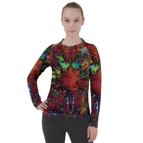 Boho Hippie Trippy Floral Pattern Women s Pique Long Sleeve Tee by CrypticFragmentsDesign