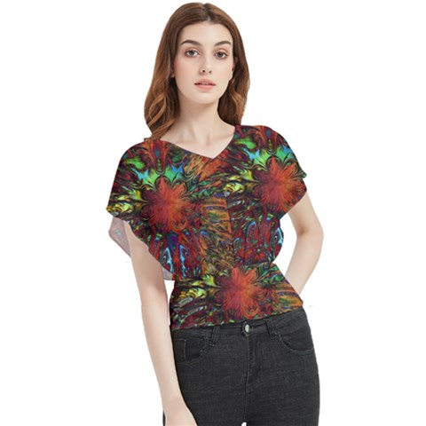 Boho Hippie Trippy Floral Pattern Butterfly Chiffon Blouse by CrypticFragmentsDesign