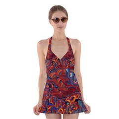 Phoenix In The Rain Abstract Pattern Halter Dress Swimsuit  by CrypticFragmentsDesign