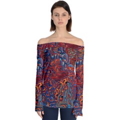 Phoenix In The Rain Abstract Pattern Off Shoulder Long Sleeve Top by CrypticFragmentsDesign