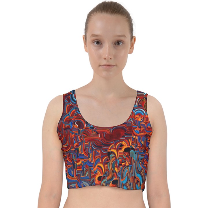 Phoenix in the Rain Abstract Pattern Velvet Racer Back Crop Top