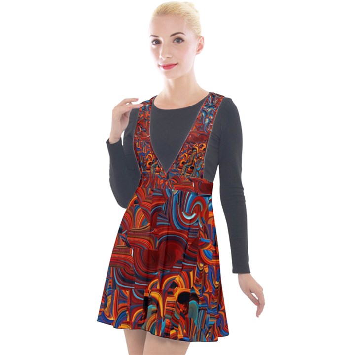 Phoenix in the Rain Abstract Pattern Plunge Pinafore Velour Dress