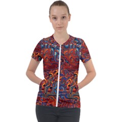 Phoenix In The Rain Abstract Pattern Short Sleeve Zip Up Jacket by CrypticFragmentsDesign