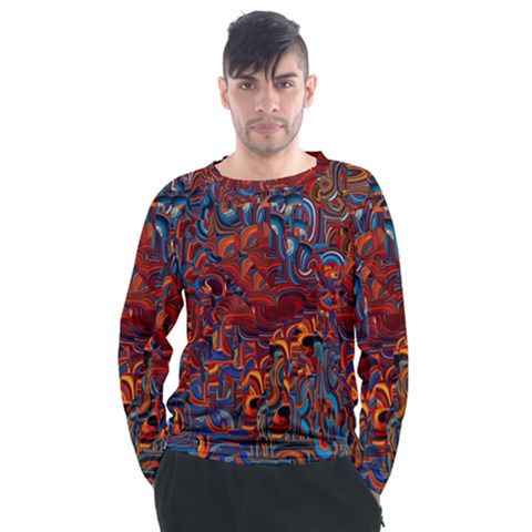 Phoenix In The Rain Abstract Pattern Men s Long Sleeve Raglan Tee by CrypticFragmentsDesign