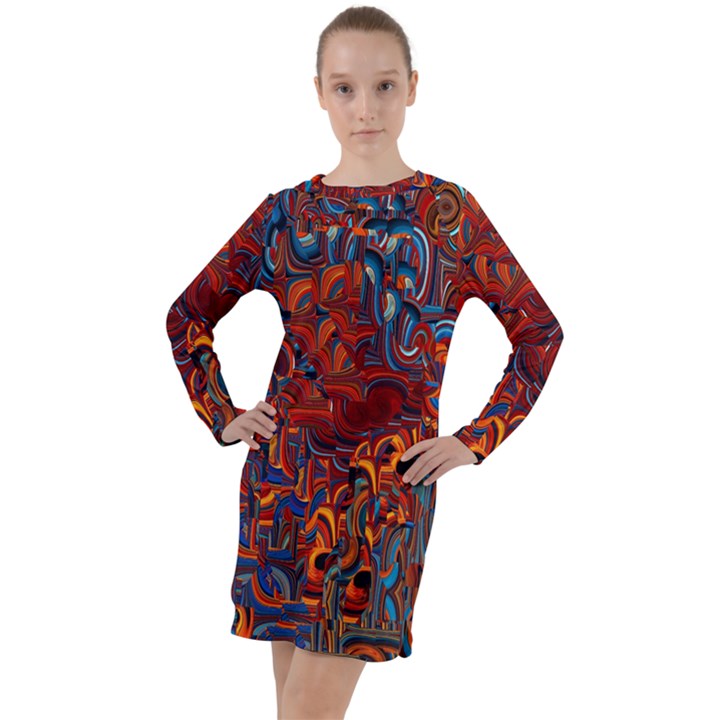 Phoenix in the Rain Abstract Pattern Long Sleeve Hoodie Dress